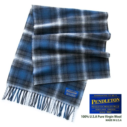 画像クリックで大きく確認できます　Click↓1: ペンドルトン ピュアバージンウール マフラー（ブルー・グレー）/Pendleton Whisperwool Muffler(Blue/Gray)