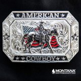モンタナシルバースミス アメリカン カウボーイ フラッグ・ホースライディング ベルト バックル/Montana Silversmiths American Cowboy Flag Belt Buckle