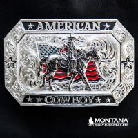モンタナシルバースミス アメリカン カウボーイ フラッグ・ホースライディング ベルト バックル/Montana Silversmiths American Cowboy Flag Belt Buckle
