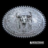 モンタナシルバースミス ベルト バックル バッファロースカル＆フェザー フローラル/Montana Silversmiths Belt Buckle Froral w/Buffalo Skull