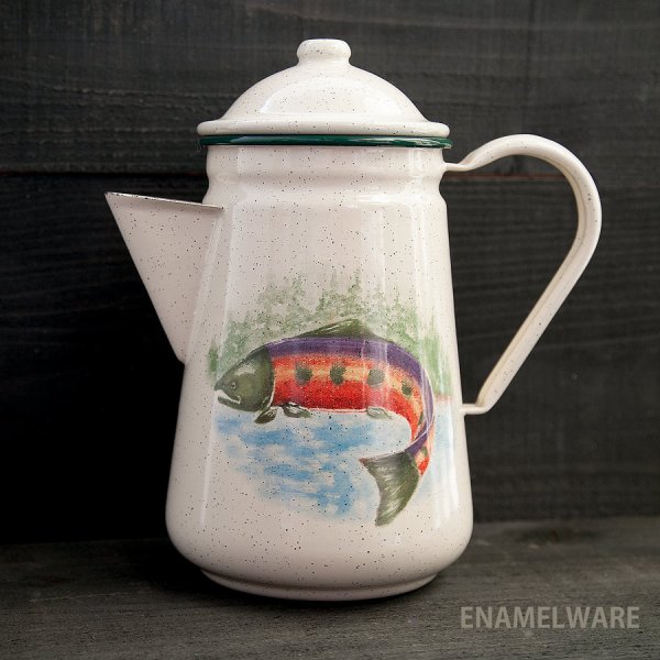 画像1: フィッシュ ほうろう ポット（レインボートラウト）/Enamelware Coffee Pot(RainbowTrout)