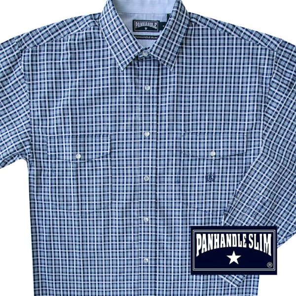 画像1: パンハンドルスリム ウエスタンシャツ・ブルーチェック（長袖）大きいサイズもあり/Panhandle Slim Long Sleeve Western Shirt(Blue Plaid)