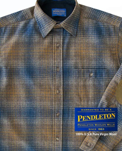 画像クリックで大きく確認できます　Click↓2: ペンドルトン ウール シャツ・エルボーパッチ トレイルシャツ ブロンズ・ブループラッドS/Pendleton Trail Shirt (Bronze Blue Plaid)