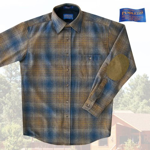 画像クリックで大きく確認できます　Click↓1: ペンドルトン ウール シャツ・エルボーパッチ トレイルシャツ ブロンズ・ブループラッドS/Pendleton Trail Shirt (Bronze Blue Plaid)