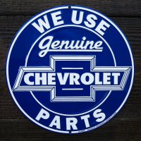 ゼネラルモーターズ シボレー エンボス ティンサイン メタルサイン 看板（ブルー）/GM General Motors Company Chevrolet Embossed Metal Sign WE USE Genuine CHEVROLET PARTS