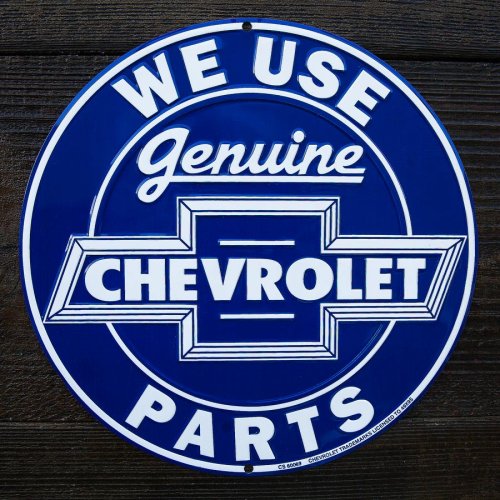 画像クリックで大きく確認できます　Click↓2: ゼネラルモーターズ シボレー メタルサイン（ブルー）/GM General Motors Company Chevrolet Metal Sign WE USE Genuine CHEVROLET PARTS