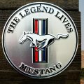 フォード モーターカンパニー マスタング エンボス ティンサイン メタルサイン 看板（シルバー・ブラック）/Ford Motor Company Mustang Embossed Metal Sign THE LEGEND LIVES MUSTANG