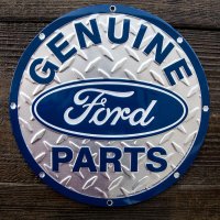 フォード モーターカンパニー エンボス ティンサイン メタルサイン 看板（シルバー・ブルー）/Ford Motor Company Embossed Metal Sign GENUINE Ford PARTS
