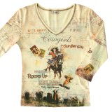 カウガール ラインストーン ウエスタン Tシャツ（レディース）S/Women's Western T-shirt(Yellow)