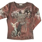 カウガール ラインストーン ウエスタン Tシャツ（レディース）M/Women's Western T-shirt(Brown)