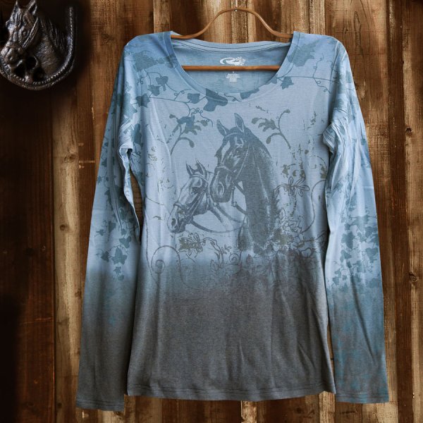 画像1: ローパー レディース ウエスタン Tシャツ ホース ブルー（長袖）/Roper Women's Western T-shirt(Blue)