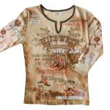 ワイルド ウエスト カウボーイブーツ ラインストーン ウエスタン Tシャツ（レディース）/Women's Western T-shirt(Khaki)