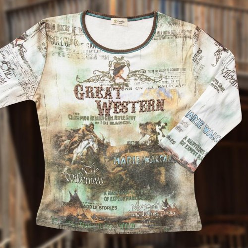 画像クリックで大きく確認できます　Click↓1: グレイト ウエスタン レディース ウエスタン TシャツS/Women's Western T-shirt(Light Blue)