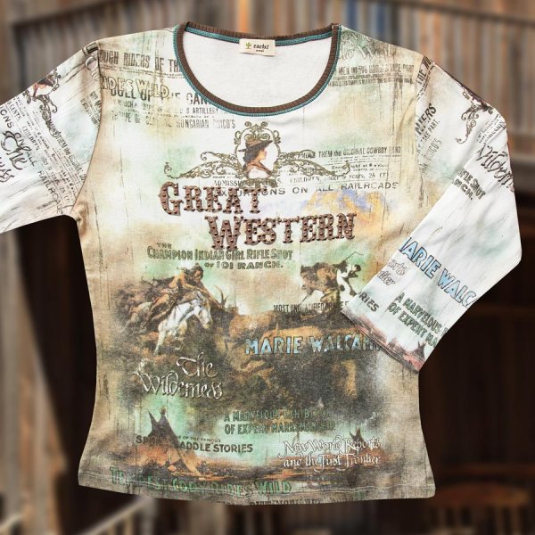 画像1: グレイト ウエスタン レディース ウエスタン TシャツS/Women's Western T-shirt(Light Blue)