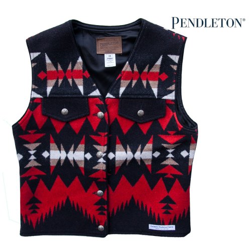 画像クリックで大きく確認できます　Click↓1: ペンドルトン レディース ウール ベスト（ブラック・レッド）XS/Pendleton Wool Vest(Women's)