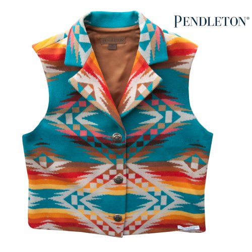 画像クリックで大きく確認できます　Click↓1: ペンドルトン レディース ピュアーヴァージンウール ベスト（ターコイズ・レッド）/Pendleton Pure Virgin Wool Vest(Women's)