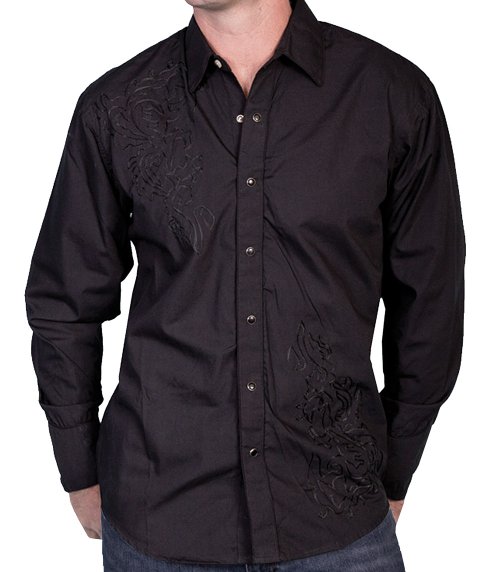 画像クリックで大きく確認できます　Click↓1: スカリー スナップフロント 刺繍 シャツ（長袖/ブラック・フロント刺繍）/Scully Long Sleeve Embroidered Snap Front Shirt(Men's)