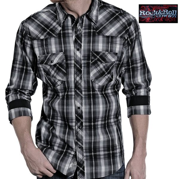 画像1: ロックンロール カウボーイ ウエスタンシャツ ブラック・グレー（長袖）/Panhandle Slim Long Sleeve Western Shirt