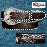 ノコナ ラインストーンバックル・ウィップステッチ&刺繍 ウエスタン ベルト（ブラウン・シルバー）/Nocona Whip-Stiched Embroidered Belt