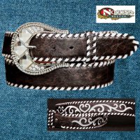 ノコナ ラインストーンバックル・ウィップステッチ&刺繍 ウエスタン ベルト（ブラウン・シルバー）/Nocona Whip-Stiched Embroidered Belt