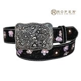 ローパー フラワー・ラインストーン ウエスタン レザー ベルト（ブラック）/Roper Western Leather Belt(Black)