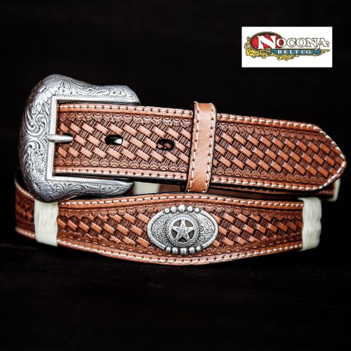 画像クリックで大きく確認できます　Click↓1: ノコナ スターコンチョ ウエスタン レザー ベルト（ブラウン）/Nocona Western Leather Belt(Brown)
