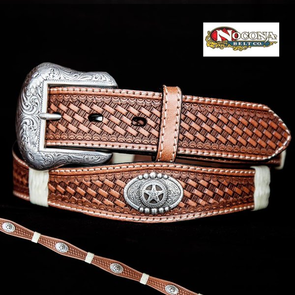 画像1: ノコナ スターコンチョ ウエスタン レザー ベルト（ブラウン）/Nocona Western Leather Belt(Brown)