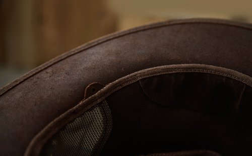 画像クリックで大きく確認できます　Click↓3: ワックスレザー＆メッシュ クラッシャブル・パッカブルハット（ブラウン）/Leather Hat(Brown)