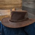 ワックスレザー＆メッシュ クラッシャブル・パッカブルハット（ブラウン）/Leather Hat(Brown)