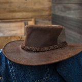 ワックスレザー＆メッシュ クラッシャブル・パッカブルハット（ブラウン）/Leather Hat(Brown)