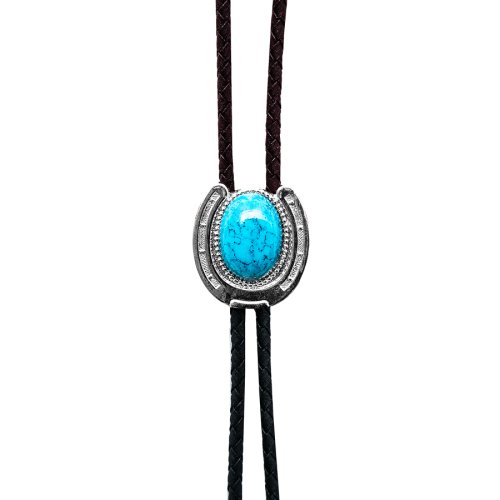 画像クリックで大きく確認できます　Click↓1: ウエスタン ボロタイ ホースシュー・ターコイズ/Western Bolo Tie(Horseshoe/Turquoise) 