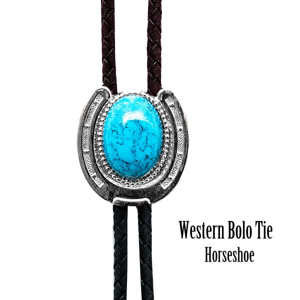 画像1: ウエスタン ボロタイ ホースシュー・ターコイズ/Western Bolo Tie(Horseshoe/Turquoise) 