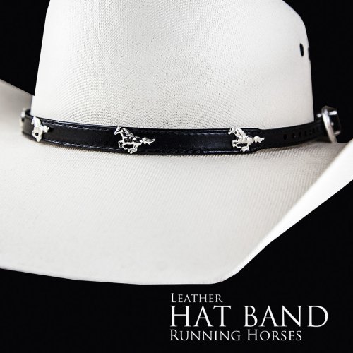 画像クリックで大きく確認できます　Click↓1: ハット バンド ランニング ホース（ブラック）/Hat Band Leather w/Running Horses(Black)