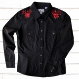 パンハンドルスリム ローズ刺繍 ウエスタンシャツ ブラック・レッド（レディース・長袖）/Panhandle Slim Long Sleeve Western Shirts Black/Red(Women's)