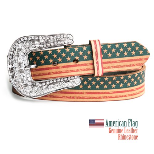 画像クリックで大きく確認できます　Click↓1: アメリカンフラッグ ラインストーン レザーベルト/American Flag Leather Belt