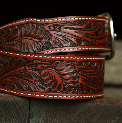 画像クリックで大きく確認できます　Click↓3: ウエスタン レザーベルト（テーパード ・ブラウン）/Western Leather Belt(Cognac) 