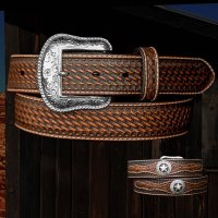 ウエスタン スター レザーベルト（ブラウン）/Western Leather Belt(Brown)