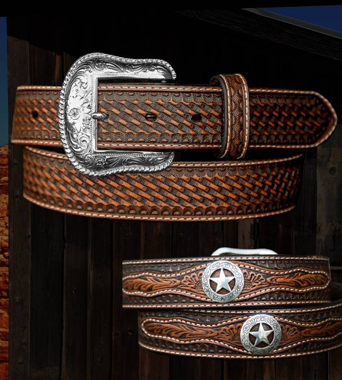 画像クリックで大きく確認できます　Click↓1: ウエスタン スター レザーベルト（ブラウン）/Western Leather Belt(Brown)