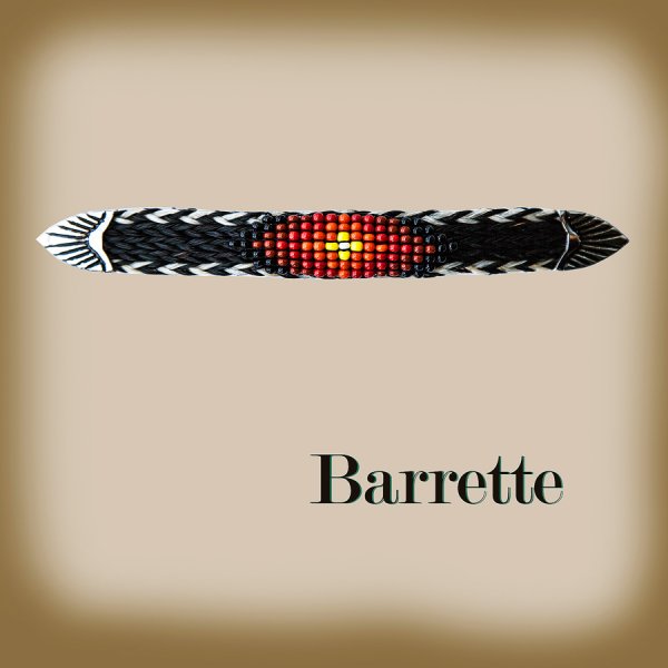 画像1: ホースヘアー&ビーズ バレッタ（ブラック・コーラル）/Barrette