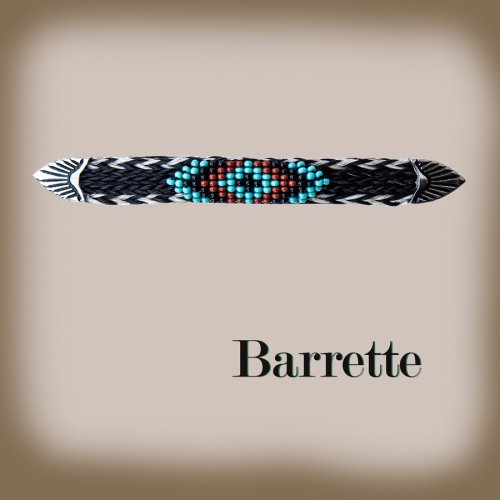 画像クリックで大きく確認できます　Click↓1: ホースヘアー&ビーズ バレッタ（ブラック・ターコイズ）/Barrette