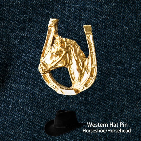 画像1: ウエスタン ハット ピン（ホースシュー&ホース ゴールド）/Hat Pin