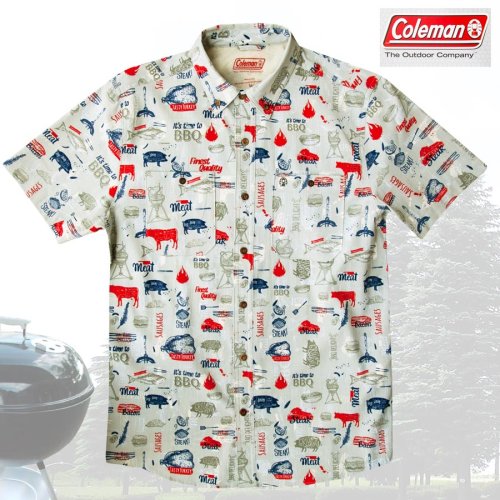 画像クリックで大きく確認できます　Click↓1: コールマン バーベキュー 半袖 シャツ（レッド・ホワイト・ブルー）/Coleman BBQ Print Short Sleeve Shirt
