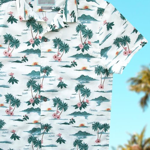 画像クリックで大きく確認できます　Click↓1: アロハシャツ ビーチ・パラダイス（クリーム）/Aloha Shirt(Cream)