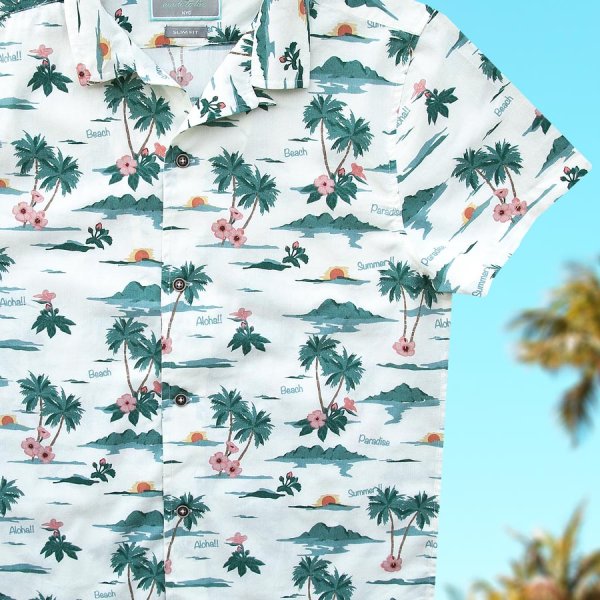 画像1: アロハシャツ ビーチ・パラダイス（クリーム）/Aloha Shirt(Cream)