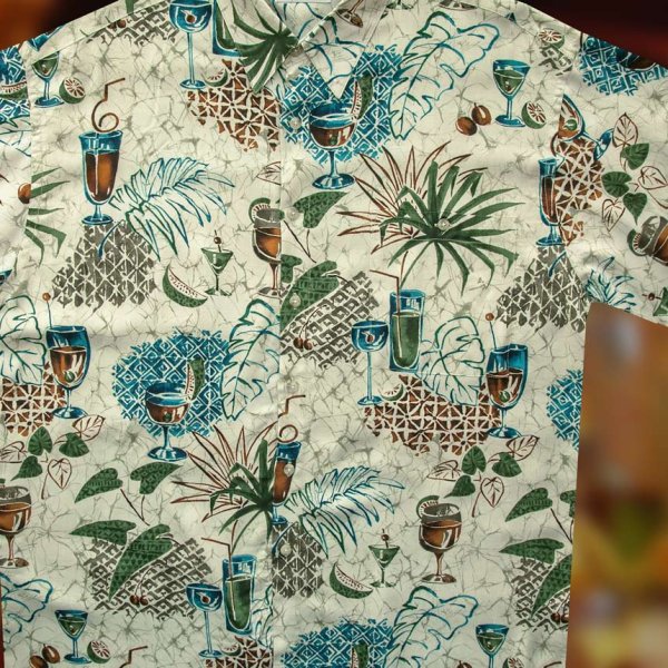 画像1: ハワイアンシャツ トロピカル カフェタイム サイズL（身幅64cm）/Hawaiian Shirt 