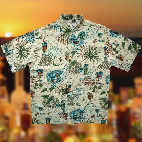 画像クリックで大きく確認できます　Click↓3: ハワイアンシャツ トロピカル カフェタイム サイズL（身幅64cm）/Hawaiian Shirt 