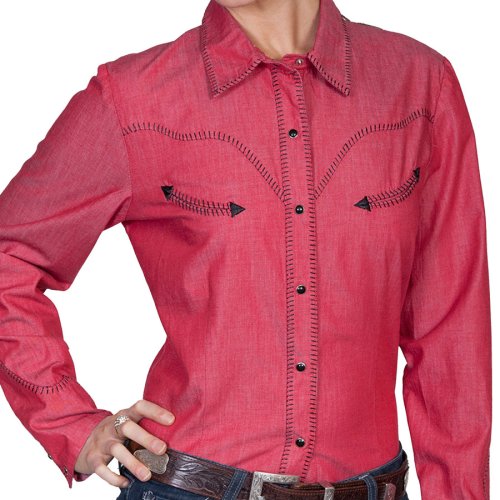 画像クリックで大きく確認できます　Click↓2: スカリー ウイップステッチ ウエスタン シャツ（長袖/ターコイズ）M/Scully Long Sleeve Western Shirt(Women's)