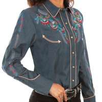 スカリー 刺繍 ウエスタン シャツ（長袖/デニム・フェザー&フラワー）/Scully Long Sleeve Western Shirt(Women's)