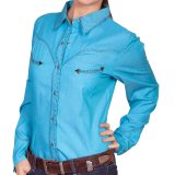 スカリー ウイップステッチ ウエスタン シャツ（長袖/ターコイズ）M/Scully Long Sleeve Western Shirt(Women's)