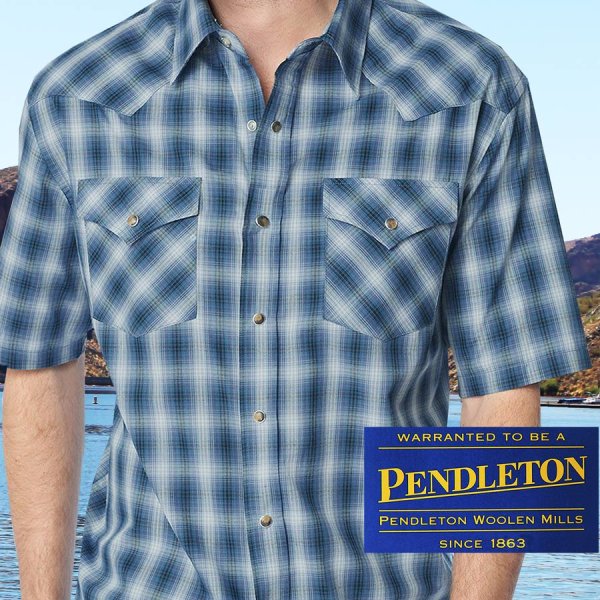 画像1: ペンドルトン 半袖 ウエスタン シャツ ブルー・ホワイトS/Pendleton Shortsleeve Western Shirt